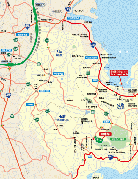 尚巴志ハーフマラソン会場・駐車場地図